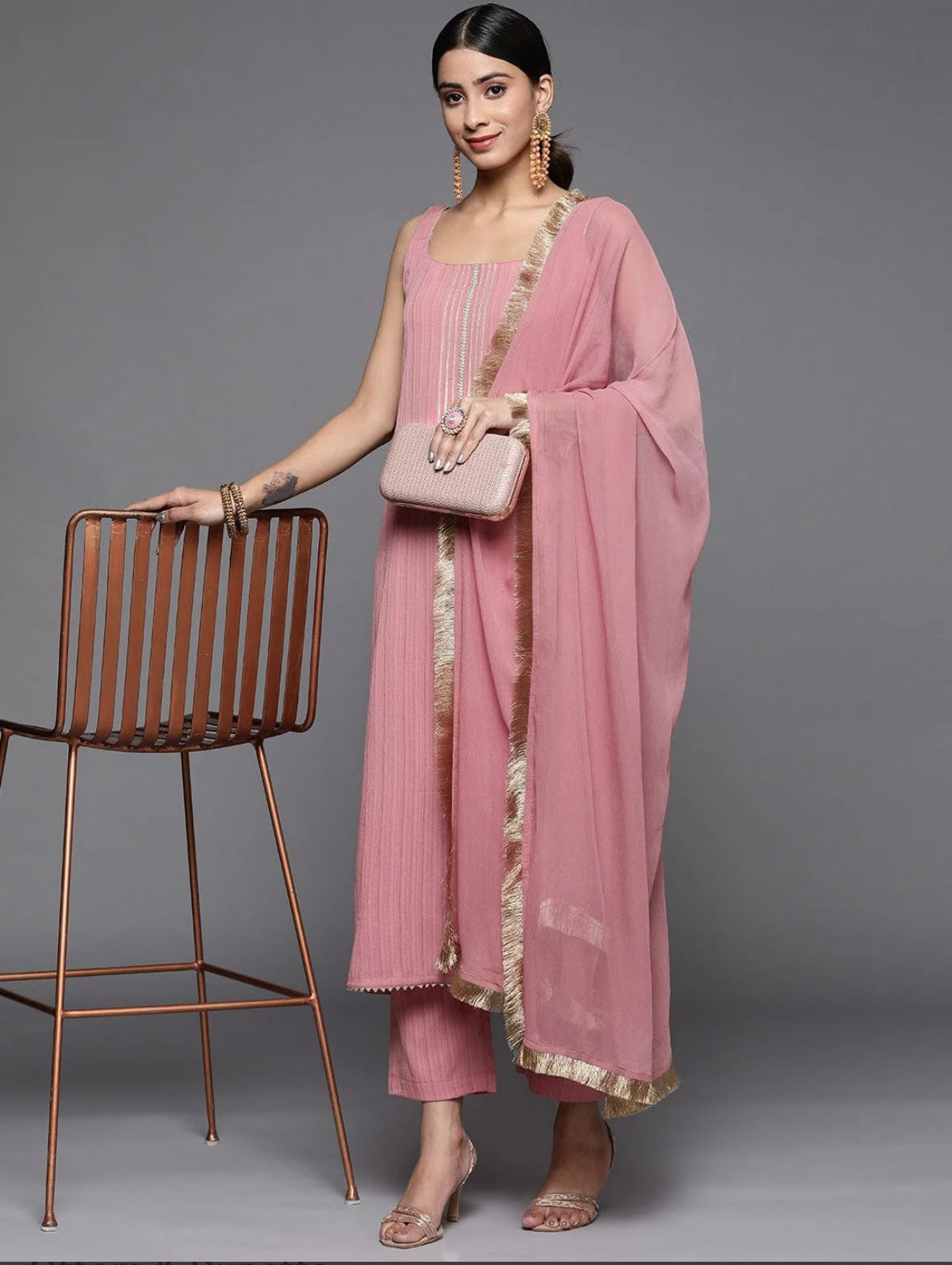 Sleeveless Kurta Set - Pink & Gold