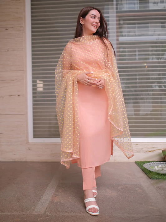 Peach Solid Kurta & Pant Set