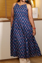 Navy Blue Floral Strap Flare Kurti