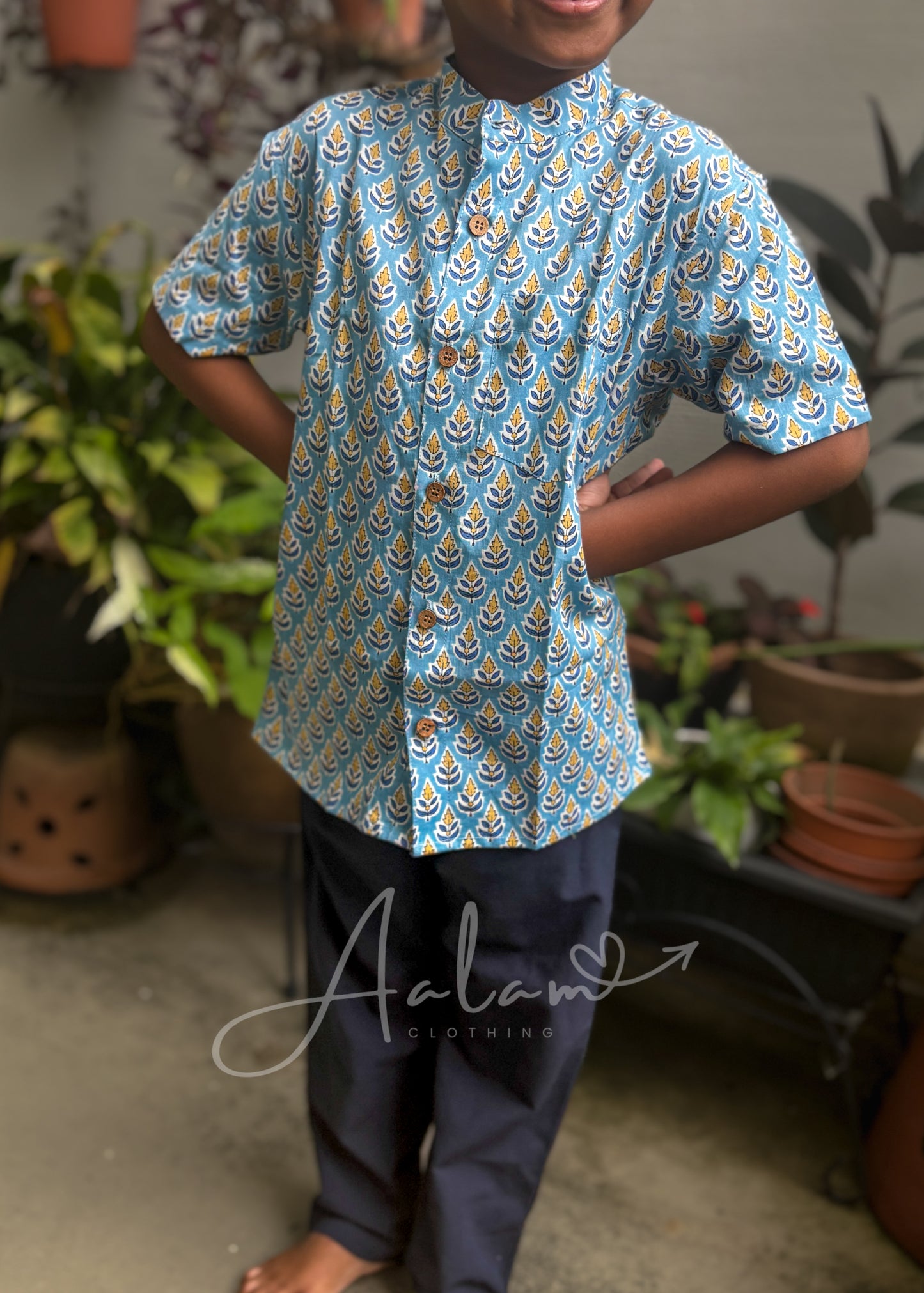 Boy Light Blue Printed Short Sleeve Shirt