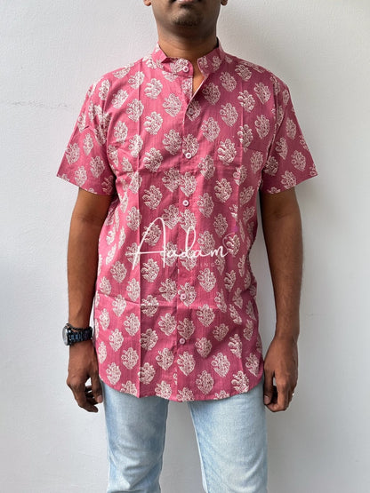 Men Short Sleeve Shirt - Mauve Block Prints