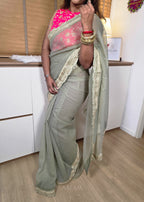 Crushed Saree - Sage green