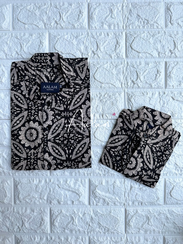 Men Short Sleeve Shirt - Black Printed