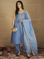 Sleeveless Kurta Set - Blue & Gold