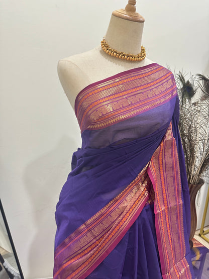 Cotton Saree - Dark Purple & Pink