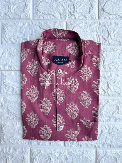 Men Short Sleeve Shirt - Mauve Block Prints