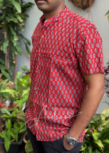 Men’s Red Block Printed Short Sleeve Shirt