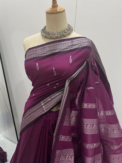 Kalyani Cotton Saree -  Purple Magenta Silver Zari