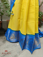 Madurai Mayil Long Border Saree - Yellow & Blue
