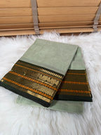 Cotton Saree - Sage & Dark Green Border