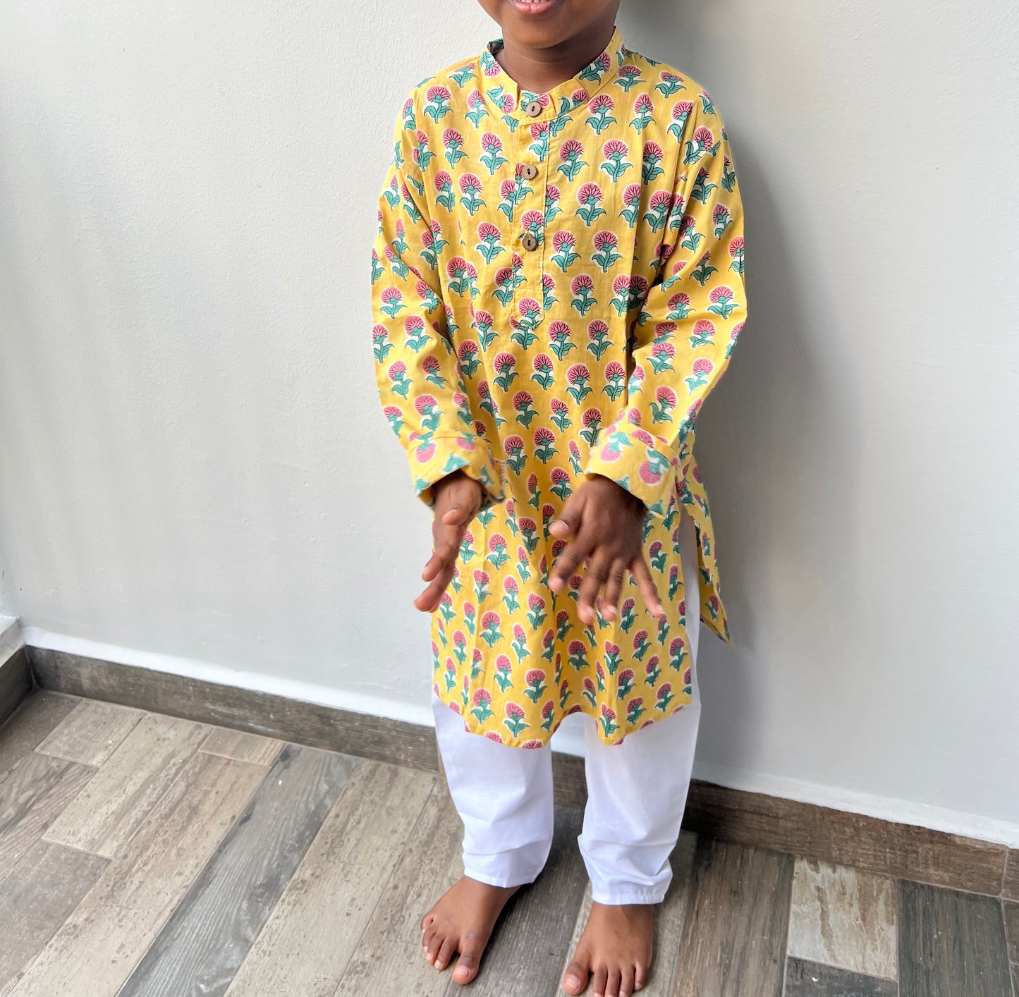 Boys Printed Kurta Set - Yellow