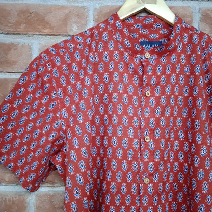 Men’s Red Block Printed Short Sleeve Shirt