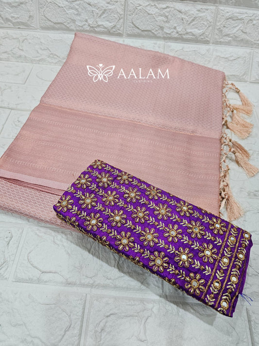 Kubera Silk Saree w Aari blouse - Rose Gold & Purple