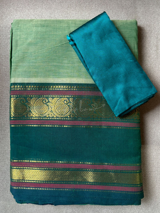 Cotton Saree - Pistachio with dark green border