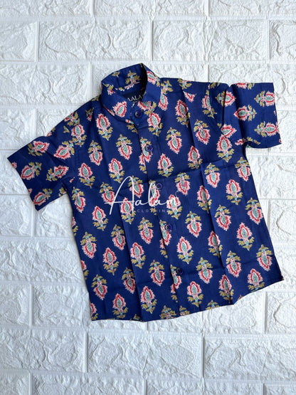 Men Short Sleeve Shirt - Blue Block Prints