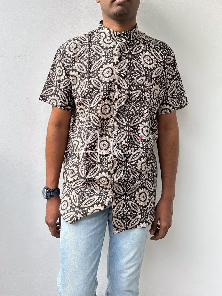 Men Short Sleeve Shirt - Black Printed