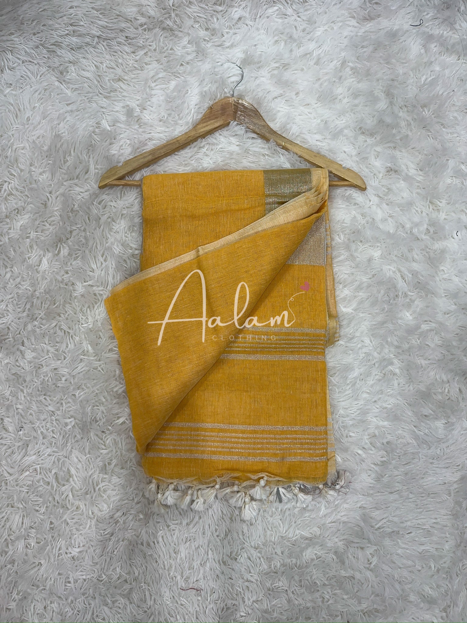 Linen Silver Zari - Yellow