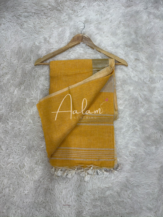 Linen Silver Zari - Yellow