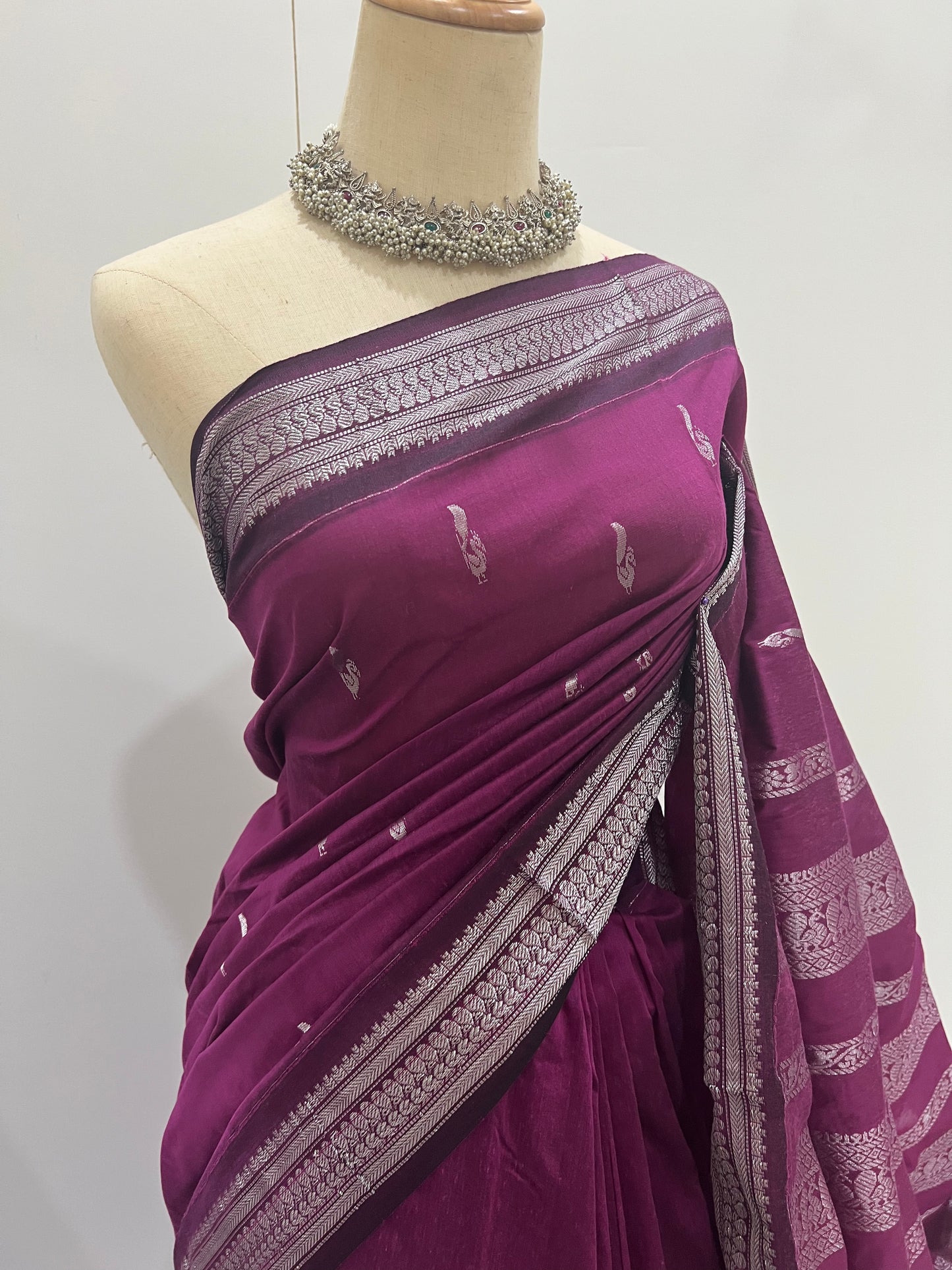 Kalyani Cotton Saree -  Purple Magenta Silver Zari