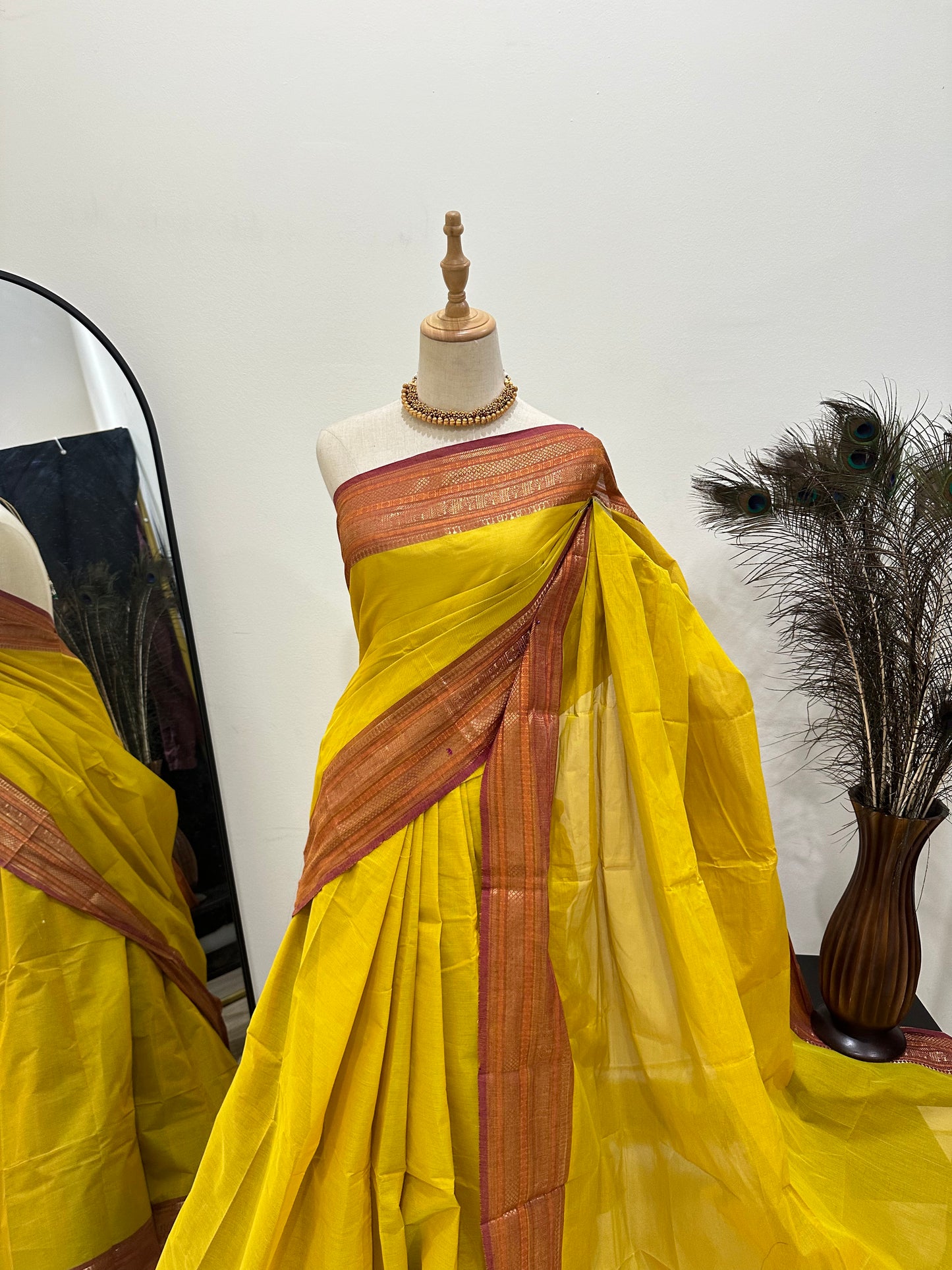 Cotton Saree - Saffron Yellow and dusky Pink