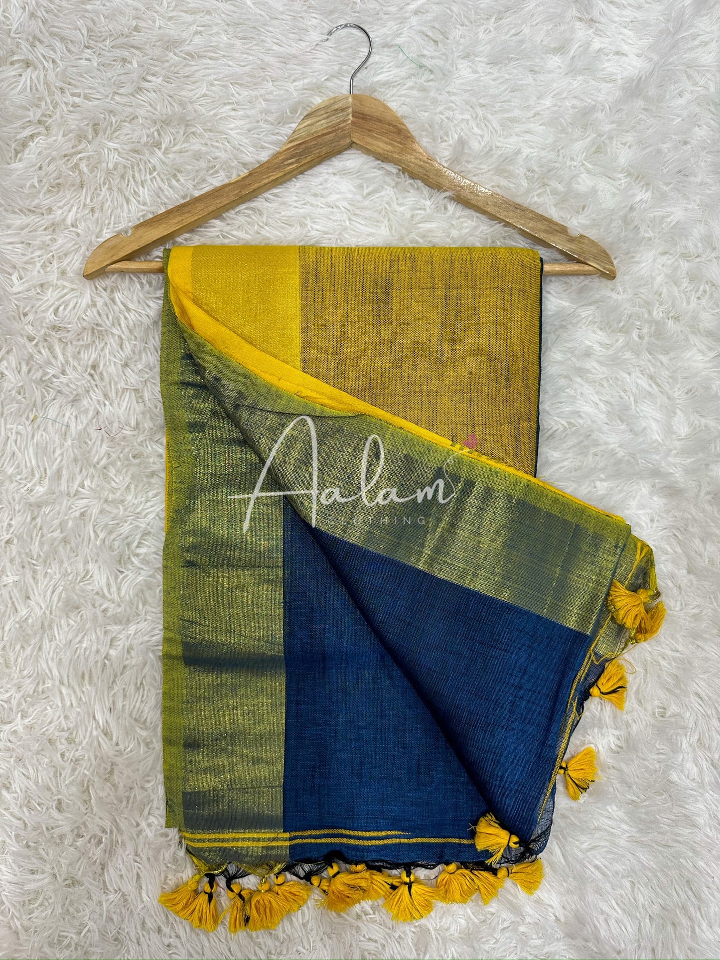 Linen Gold Zari - Teal & Yellow