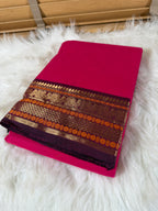 Cotton Saree - Pink & Purple Border