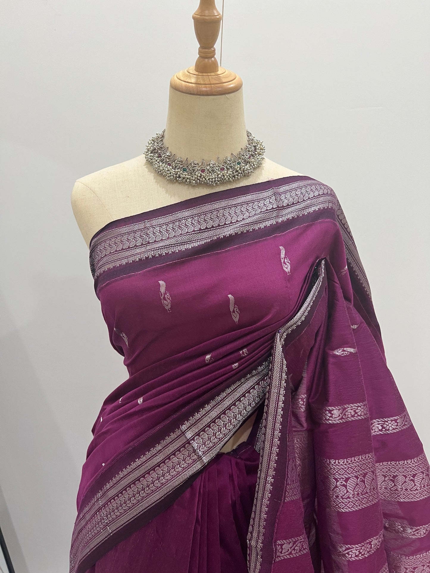 Kalyani Cotton Saree -  Purple Magenta Silver Zari