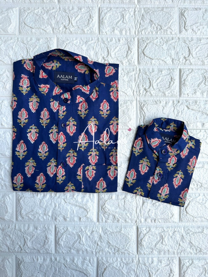 Men Short Sleeve Shirt - Blue Block Prints