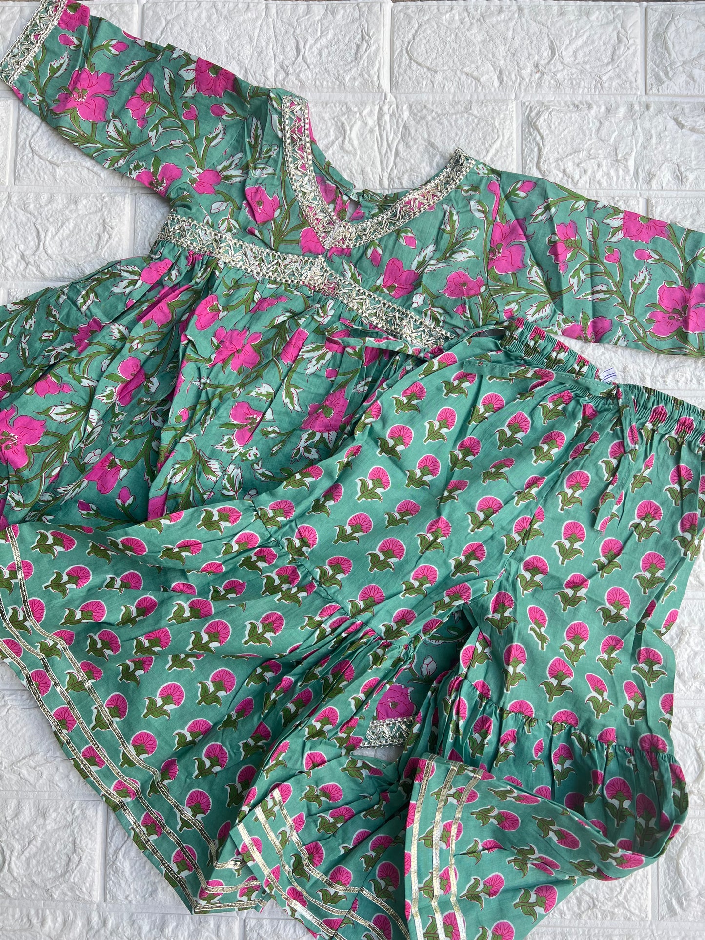 Girls Sharara Kurti Set - Green