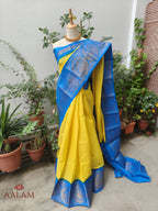 Madurai Mayil Long Border Saree - Yellow & Blue