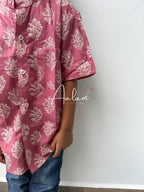 Boy Short Sleeve Shirt - Mauve Block Prints