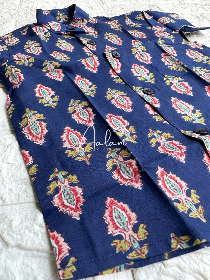 Boy Short Sleeve Shirt - Blue Block Prints