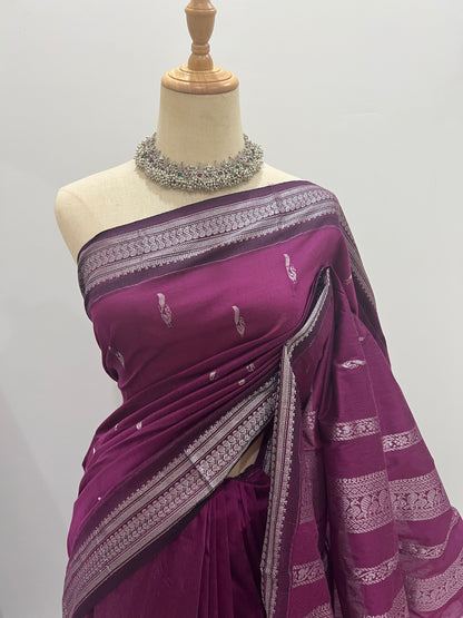 Kalyani Cotton Saree -  Purple Magenta Silver Zari