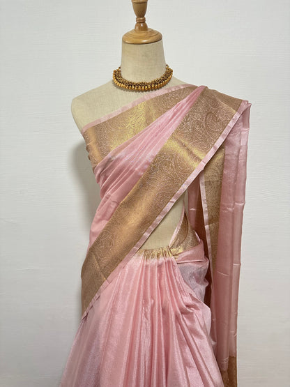 Soft Silk Saree - Baby Pink & Gold