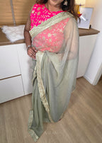 Crushed Saree - Sage green