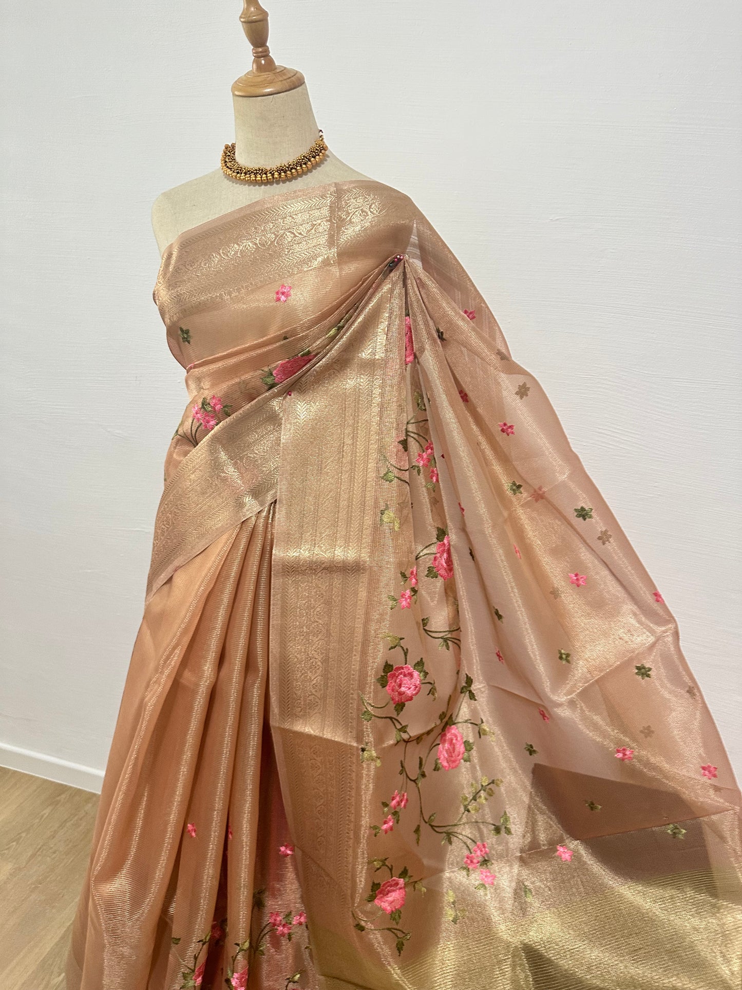 Tissue Silk Embroidery Saree - Copper