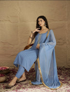 Sleeveless Kurta Set - Blue & Gold