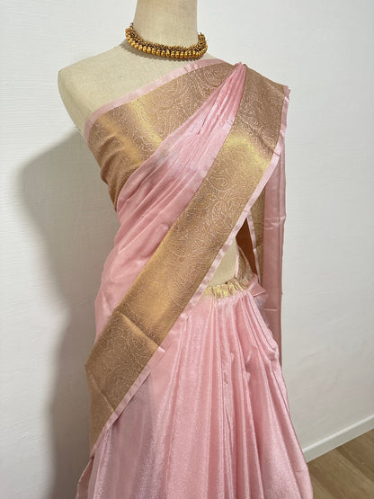 Soft Silk Saree - Baby Pink & Gold