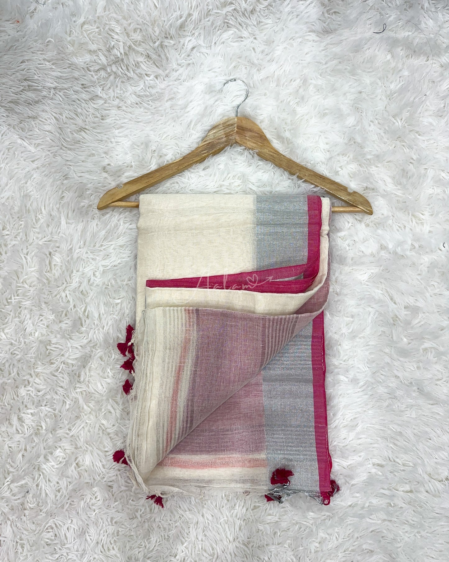 Linen Silver Zari - White & Pink