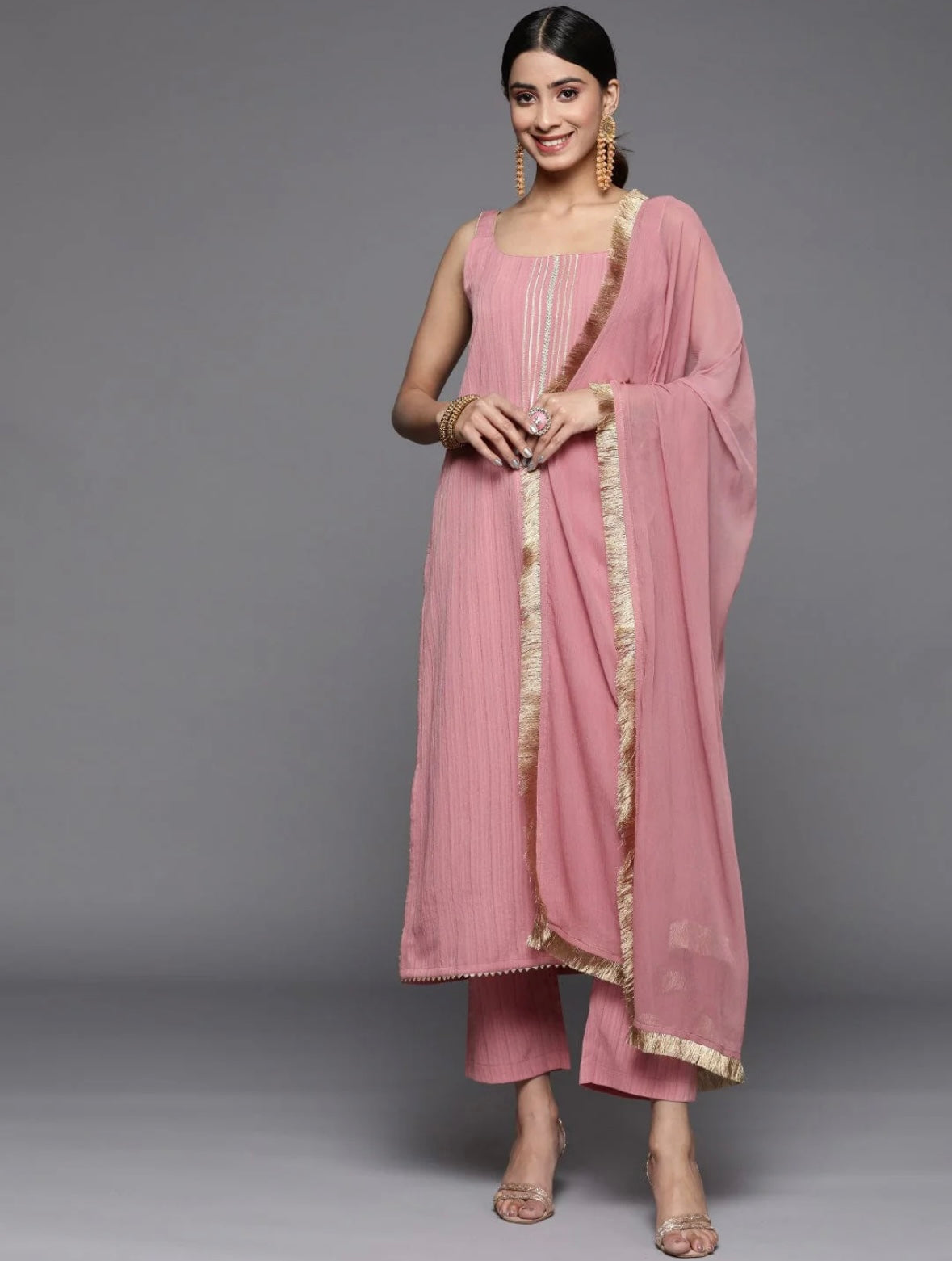 Sleeveless Kurta Set - Pink & Gold