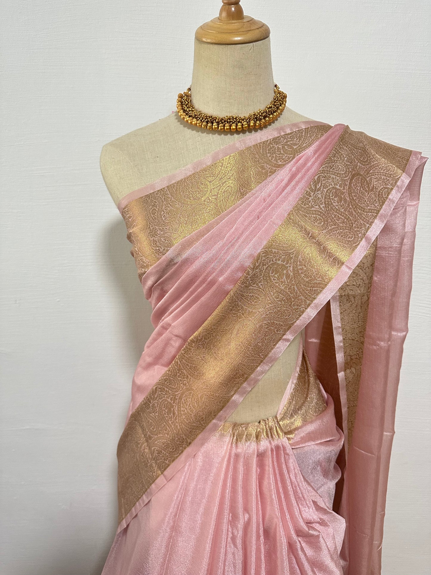 Soft Silk Saree - Baby Pink & Gold