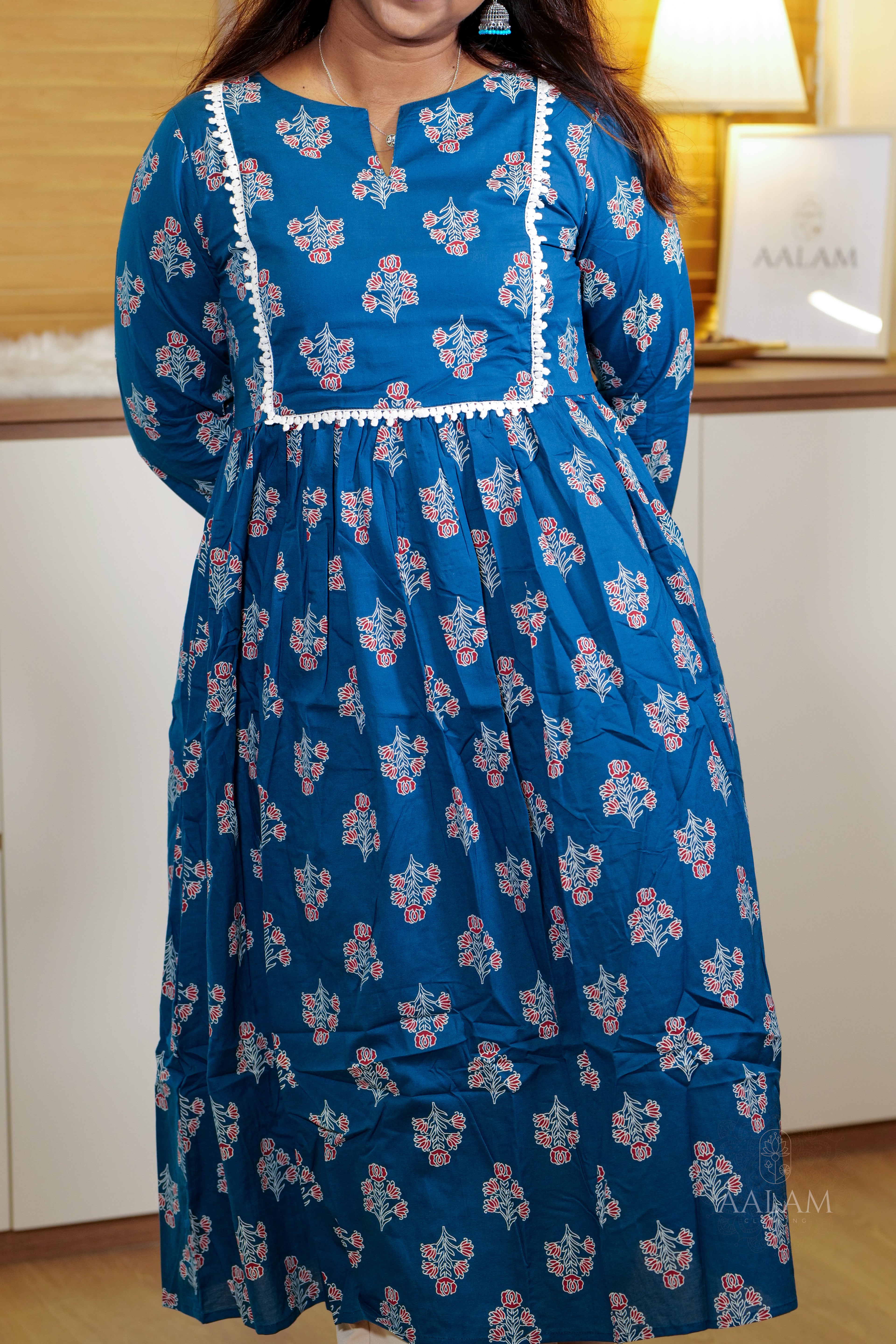 Teal Floral Flare Kurti