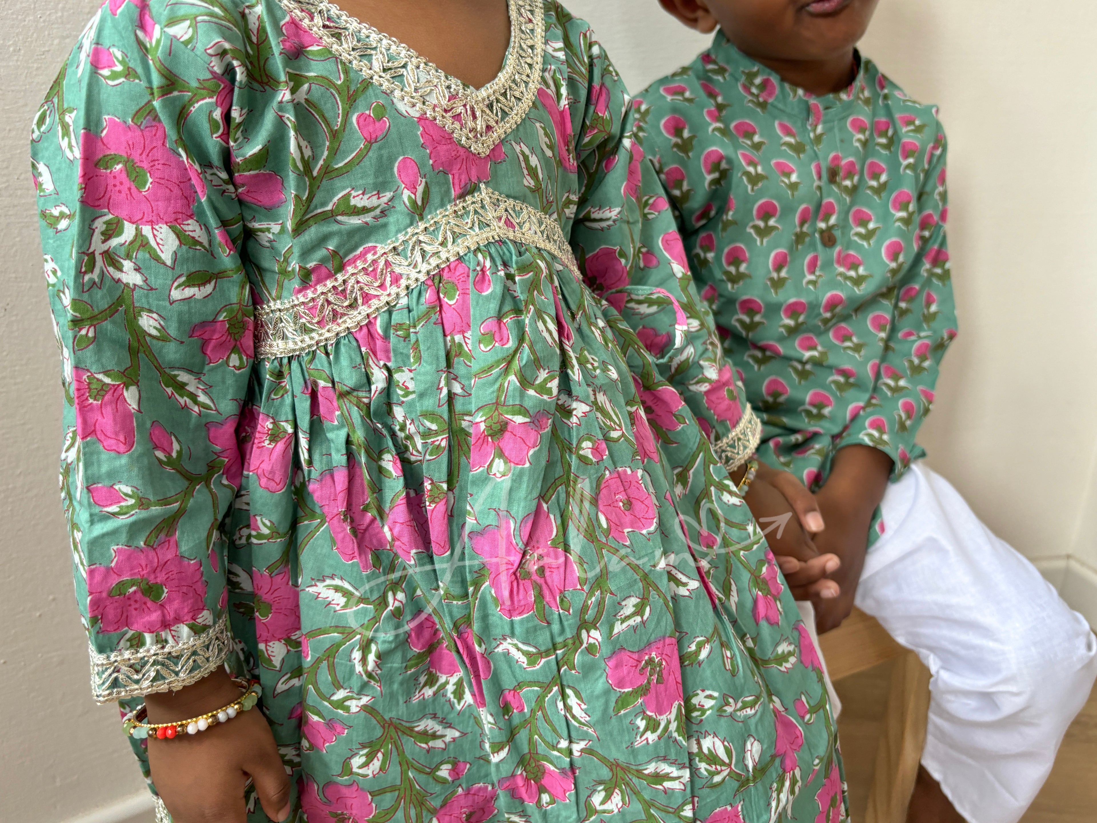 Girls Sharara Kurti Set - Green