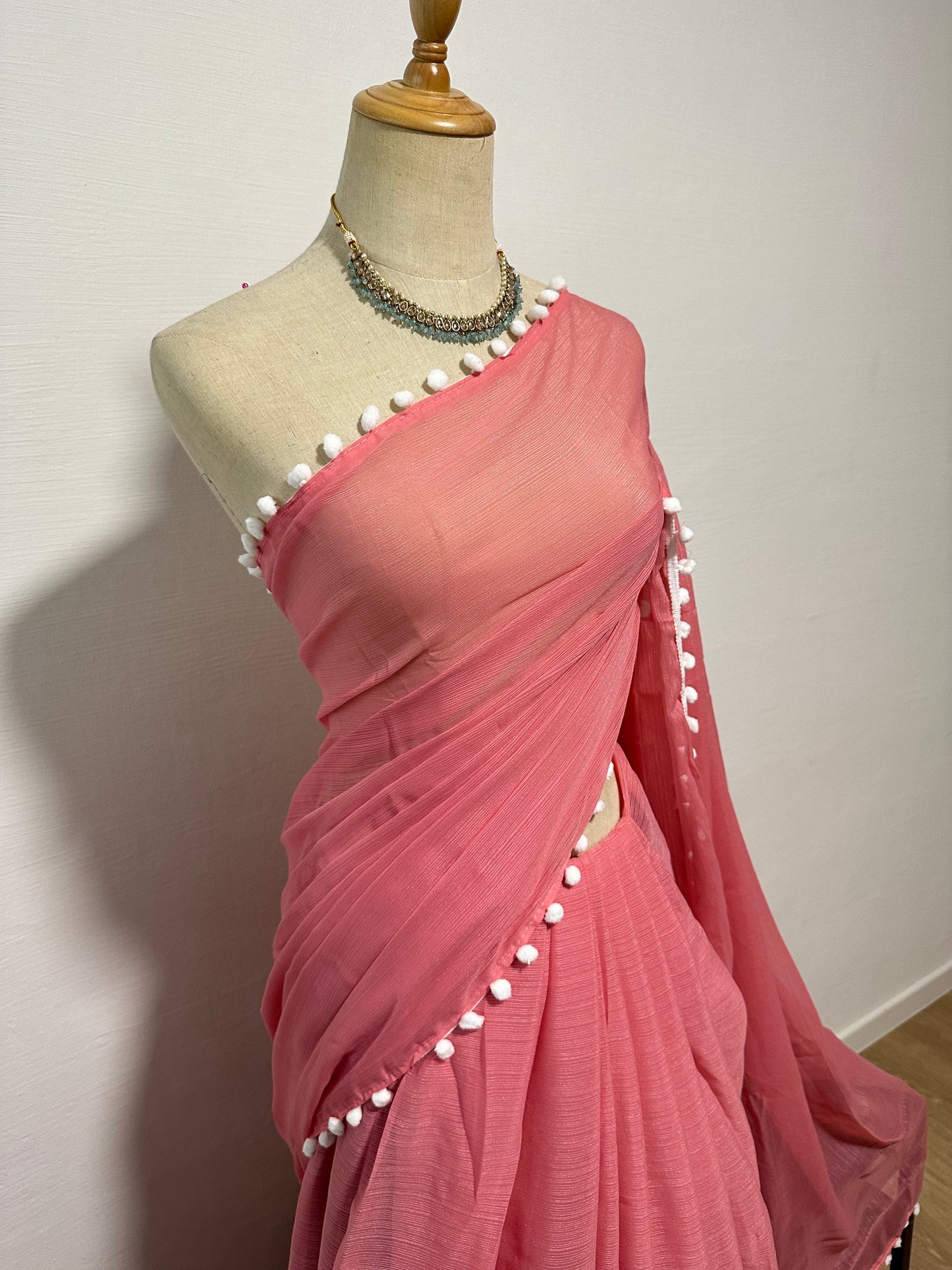 Georgette Pom Pom Saree - Pink