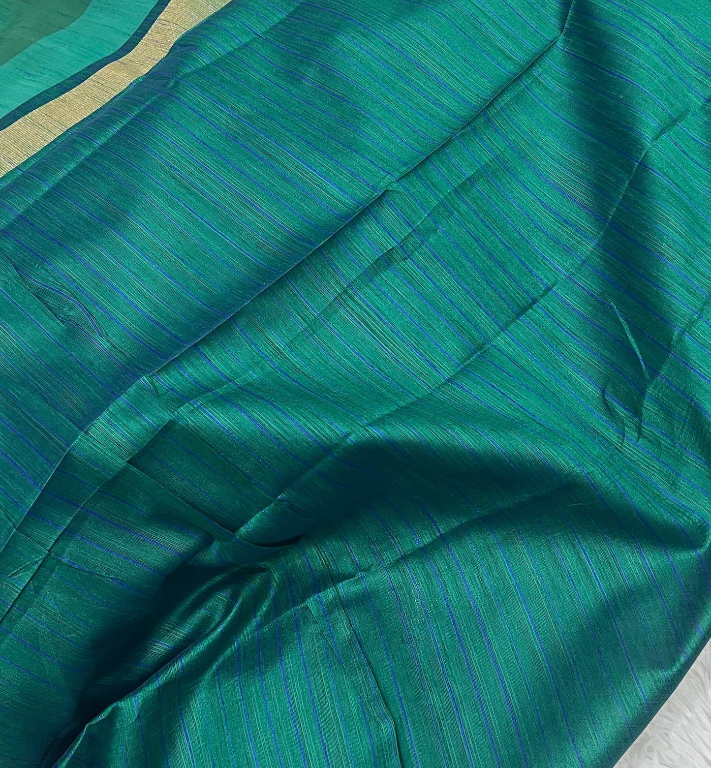 Raw Silk Saree - Blue x Green