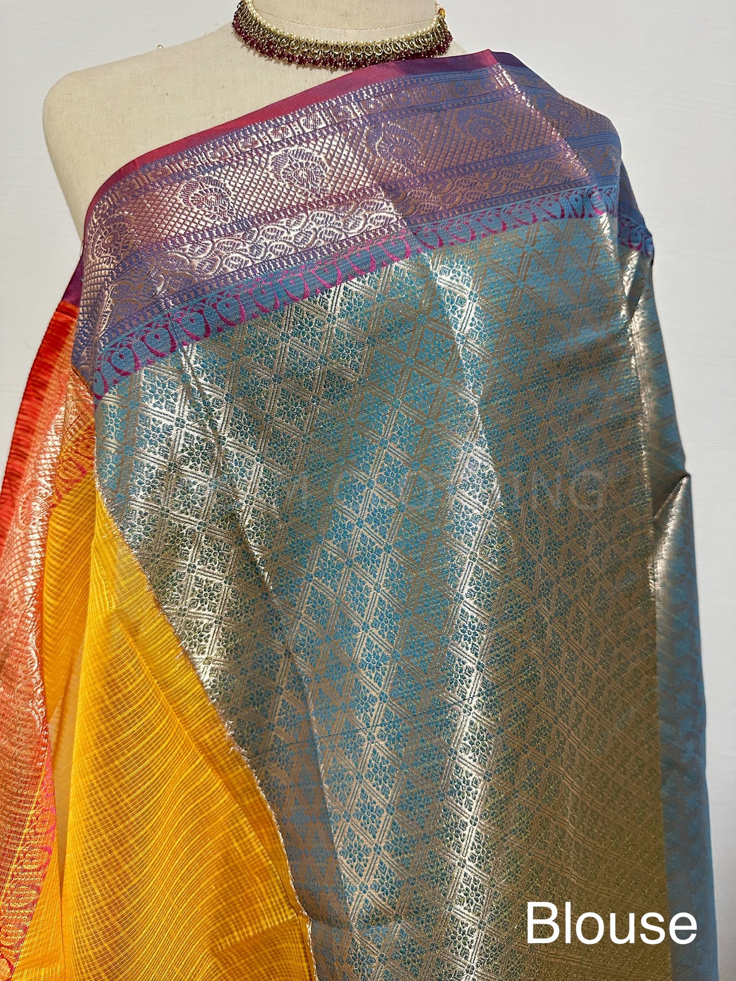 Yellow Cotton Kota Soft Silk Saree - Blue & Pink Border