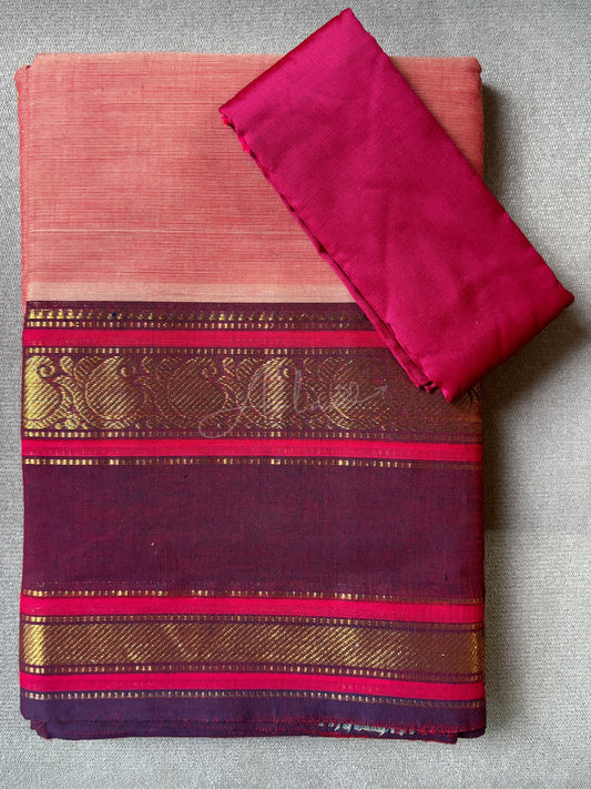 Cotton Saree - Vintage Rose with Maroon Border