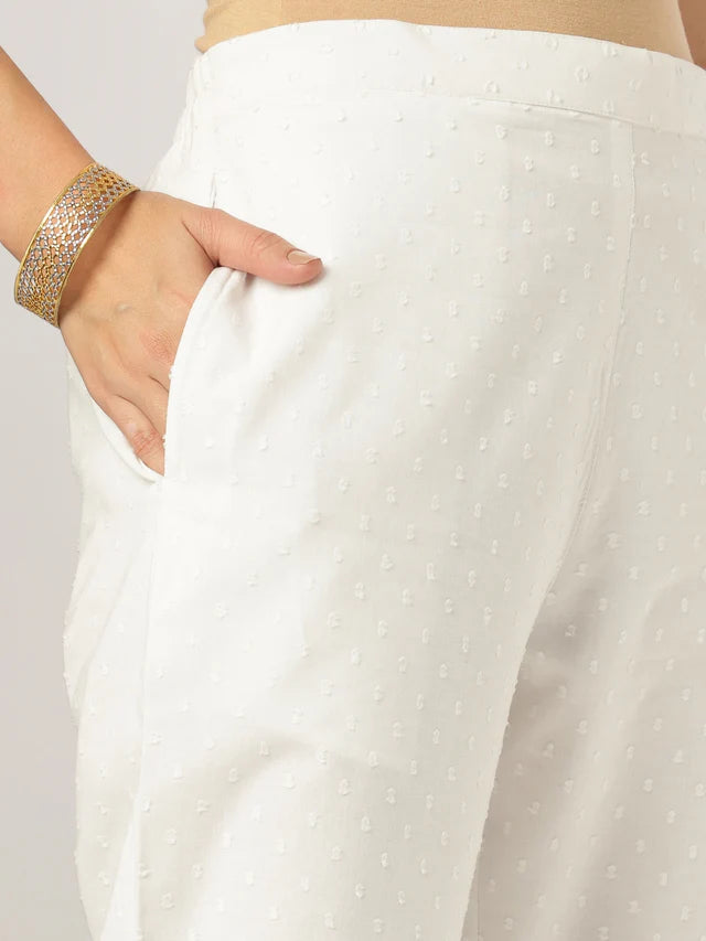 White Pure Cotton Embroidered A-line Kurta Set