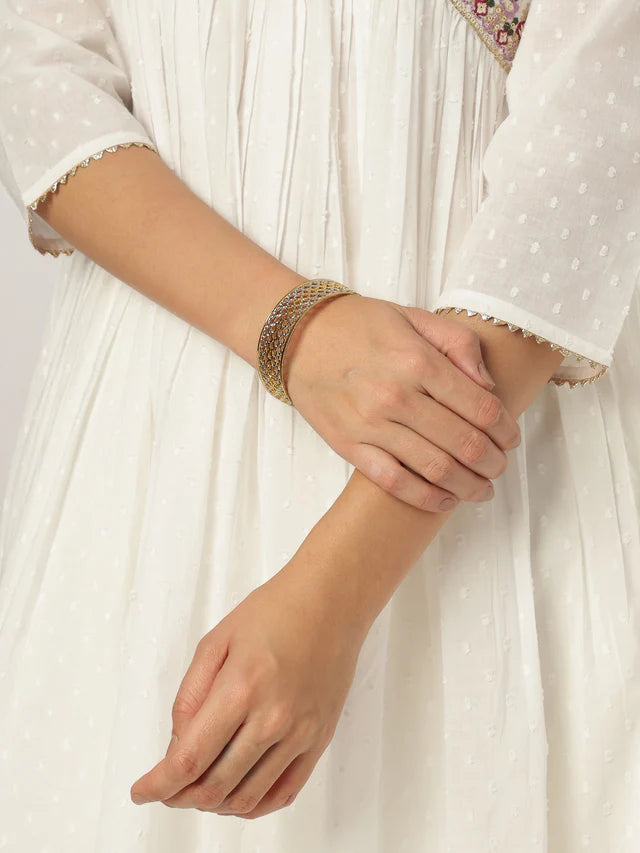 White Pure Cotton Embroidered A-line Kurta Set