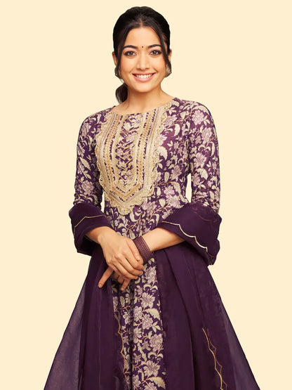 Violet Cotton Floral Printed Kurta & Palazzo Set